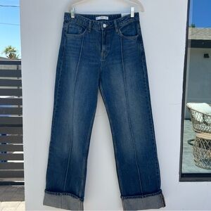 MNG Blue Straight Leg Jeans with  cuffed hem size 4 European sz 36